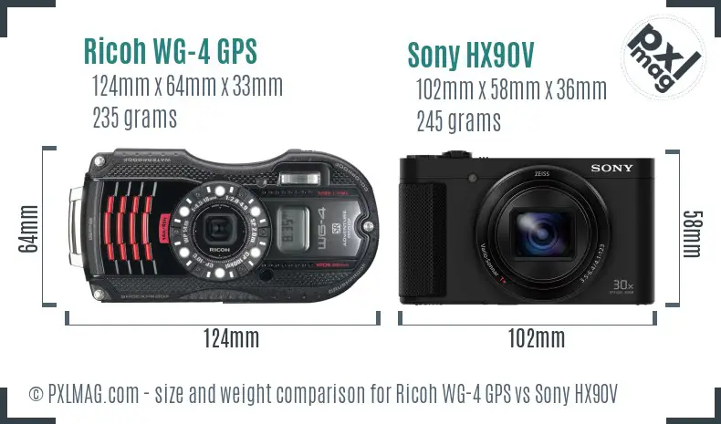 Ricoh WG-4 GPS vs Sony HX90V size comparison