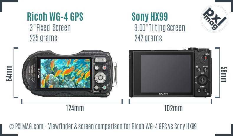 Ricoh WG-4 GPS vs Sony HX99 Screen and Viewfinder comparison
