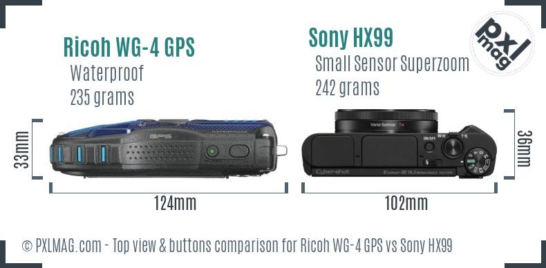 Ricoh WG-4 GPS vs Sony HX99 top view buttons comparison