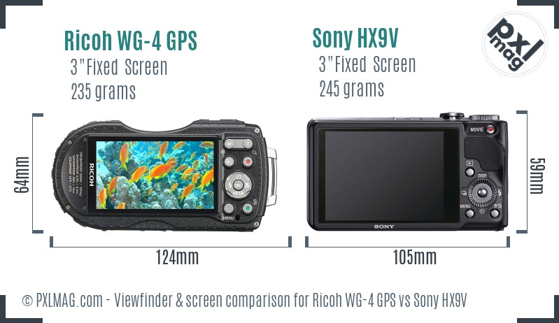 Ricoh WG-4 GPS vs Sony HX9V Screen and Viewfinder comparison