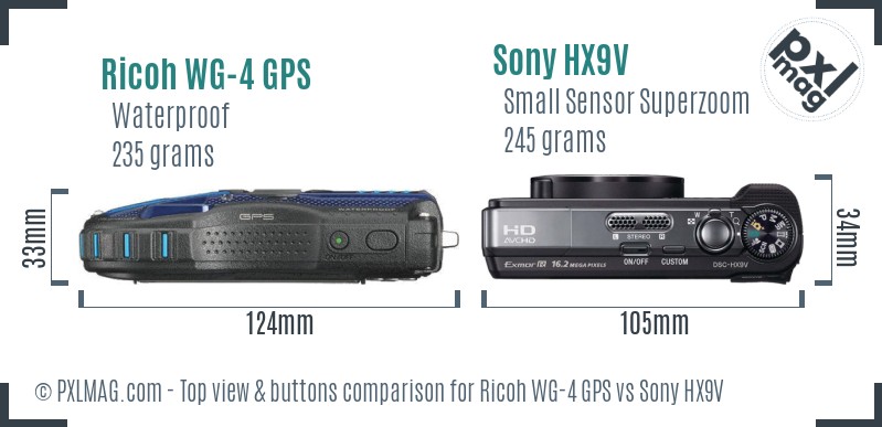 Ricoh WG-4 GPS vs Sony HX9V top view buttons comparison