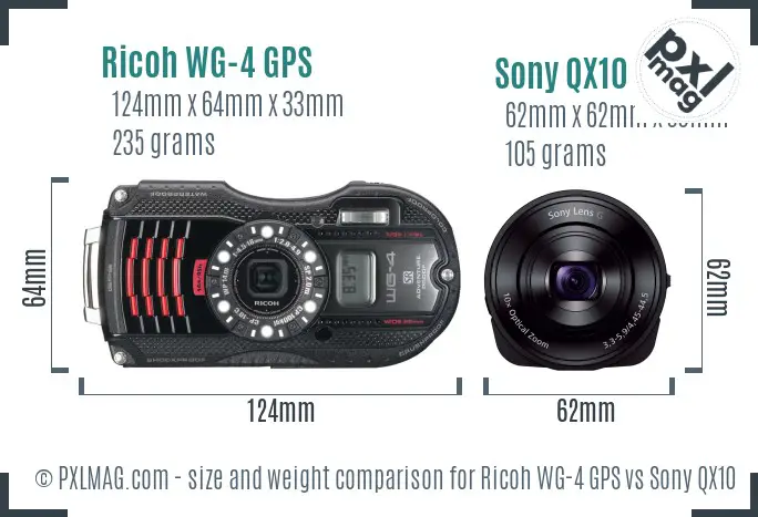 Ricoh WG-4 GPS vs Sony QX10 size comparison Ricoh WG-4 GPS vs Sony QX10 size comparison