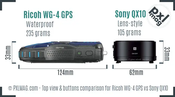 Ricoh WG-4 GPS vs Sony QX10 top view buttons comparison