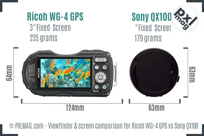 Ricoh WG-4 GPS vs Sony QX100 Screen and Viewfinder comparison