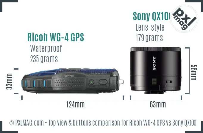 Ricoh WG-4 GPS vs Sony QX100 top view buttons comparison