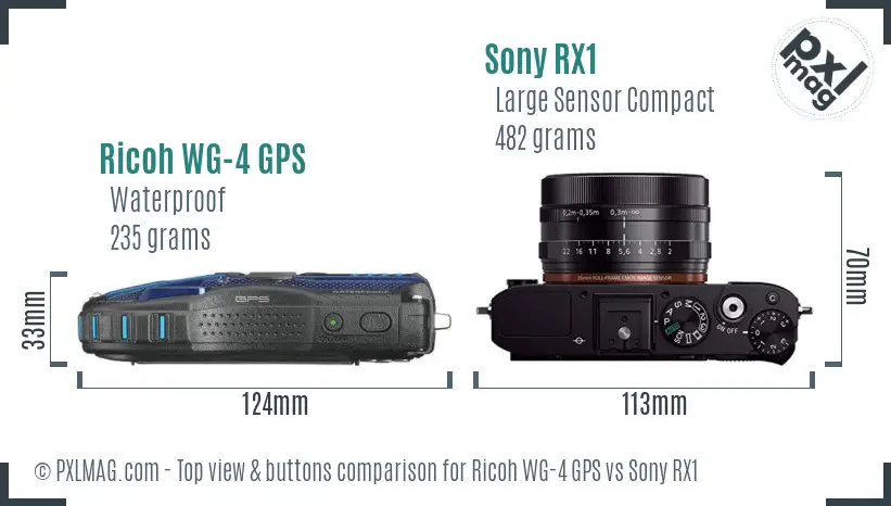 Ricoh WG-4 GPS vs Sony RX1 top view buttons comparison