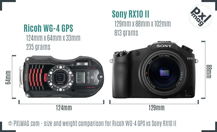 Ricoh WG-4 GPS vs Sony RX10 II size comparison Ricoh WG-4 GPS vs Sony RX10 II size comparison