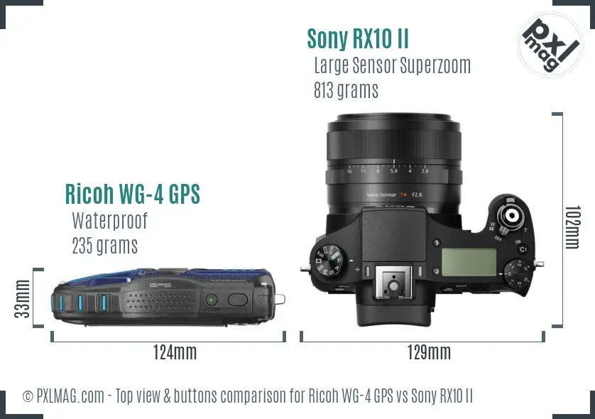 Ricoh WG-4 GPS vs Sony RX10 II top view buttons comparison Ricoh WG-4 GPS vs Sony RX10 II top view buttons comparison