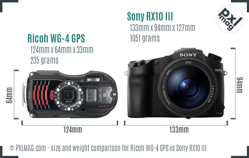 Ricoh WG-4 GPS vs Sony RX10 III size comparison