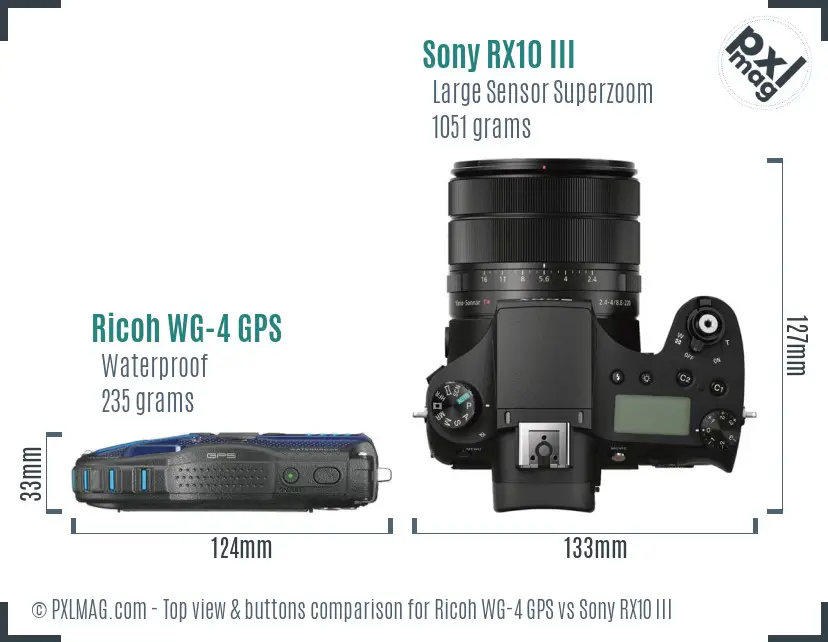 Ricoh WG-4 GPS vs Sony RX10 III top view buttons comparison