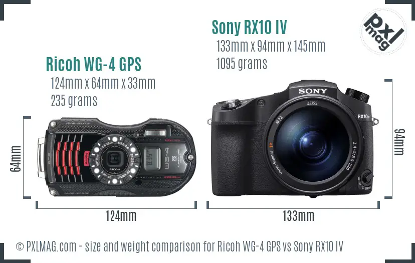 Ricoh WG-4 GPS vs Sony RX10 IV size comparison