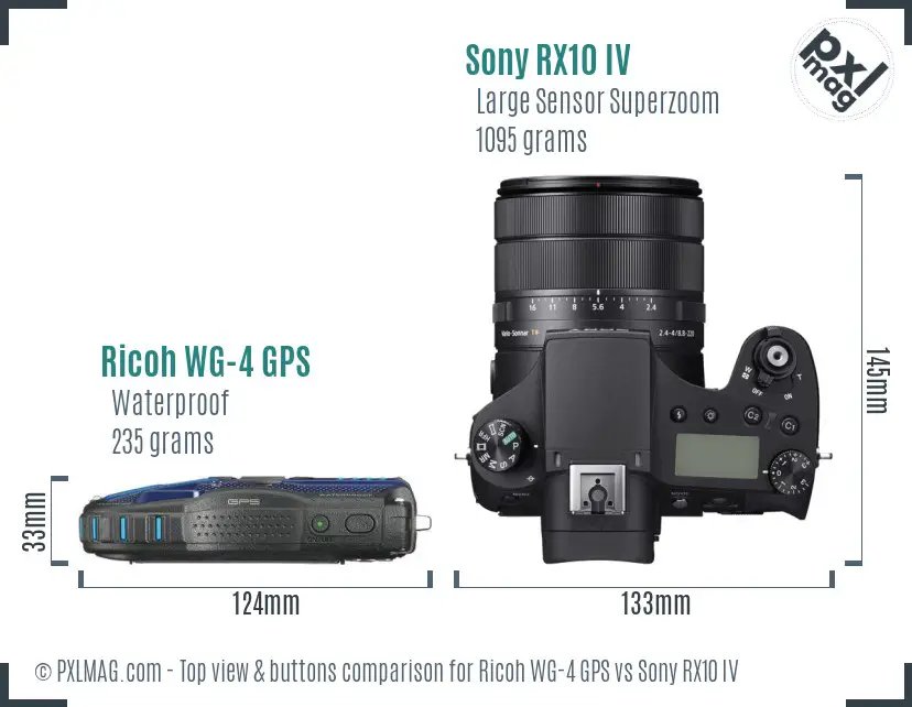 Ricoh WG-4 GPS vs Sony RX10 IV top view buttons comparison