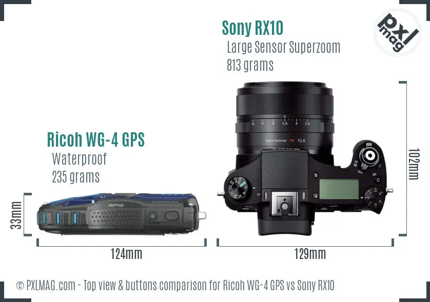 Ricoh WG-4 GPS vs Sony RX10 top view buttons comparison