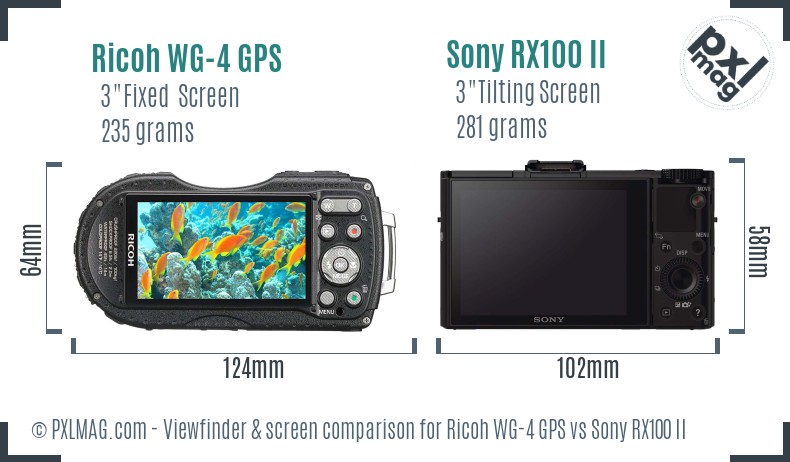 Ricoh WG-4 GPS vs Sony RX100 II Screen and Viewfinder comparison