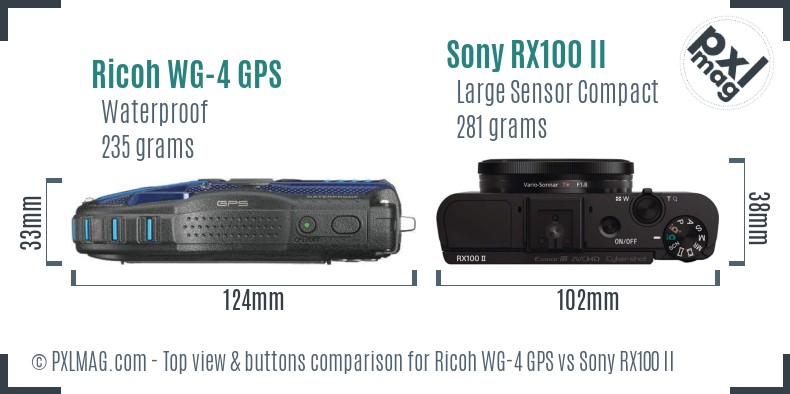 Ricoh WG-4 GPS vs Sony RX100 II top view buttons comparison