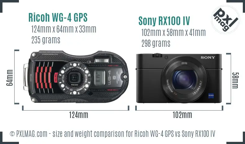 Ricoh WG-4 GPS vs Sony RX100 IV size comparison