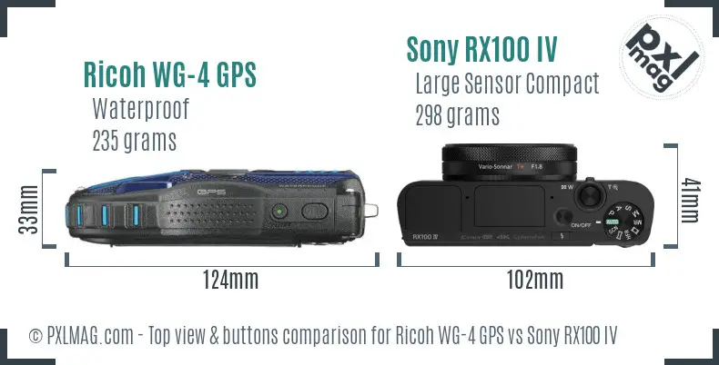 Ricoh WG-4 GPS vs Sony RX100 IV top view buttons comparison