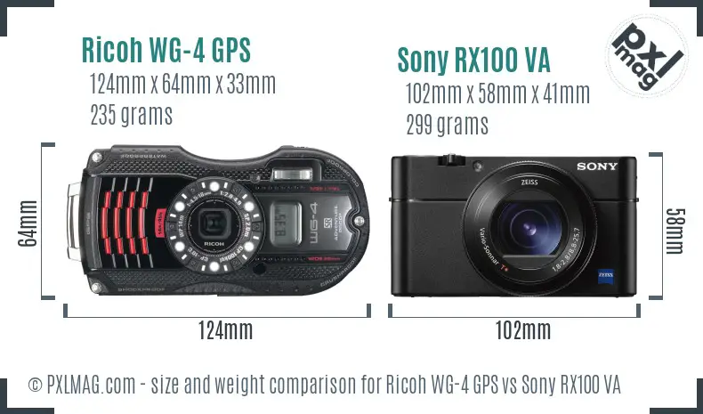 Ricoh WG-4 GPS vs Sony RX100 VA size comparison