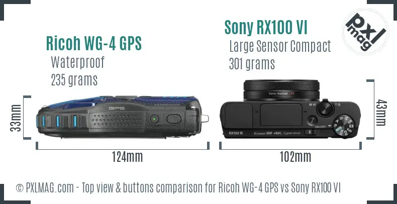 Ricoh WG-4 GPS vs Sony RX100 VI top view buttons comparison