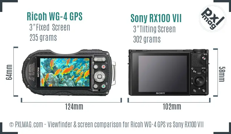 Ricoh WG-4 GPS vs Sony RX100 VII Screen and Viewfinder comparison