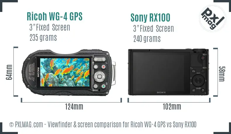 Ricoh WG-4 GPS vs Sony RX100 Screen and Viewfinder comparison