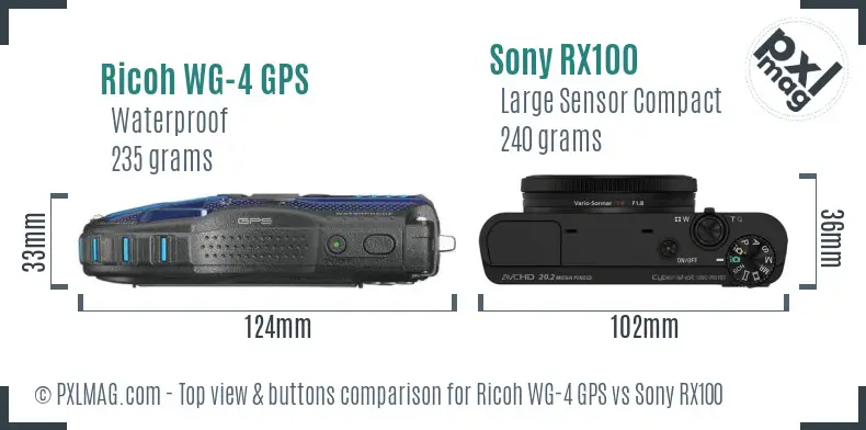 Ricoh WG-4 GPS vs Sony RX100 top view buttons comparison