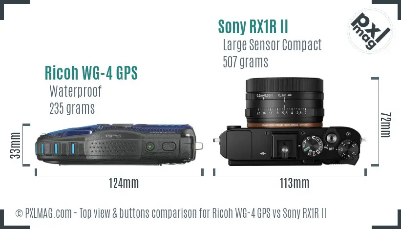 Ricoh WG-4 GPS vs Sony RX1R II top view buttons comparison