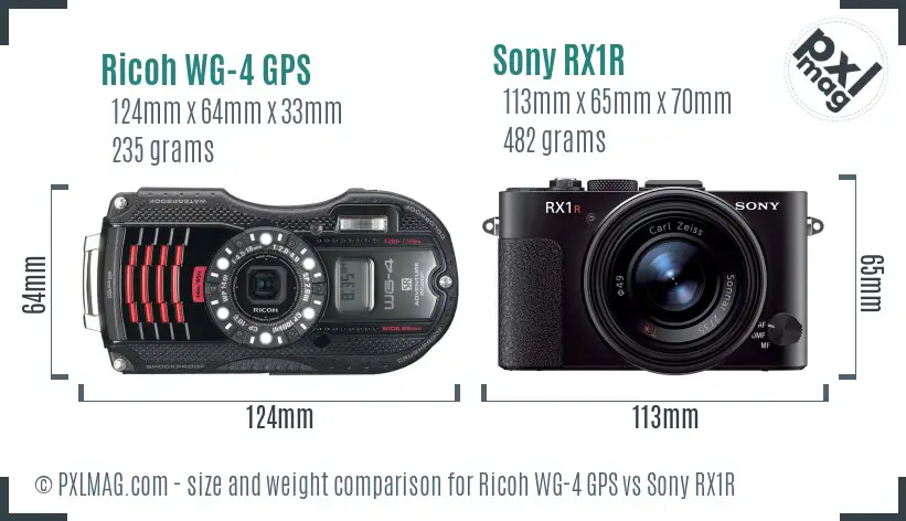 Ricoh WG-4 GPS vs Sony RX1R size comparison