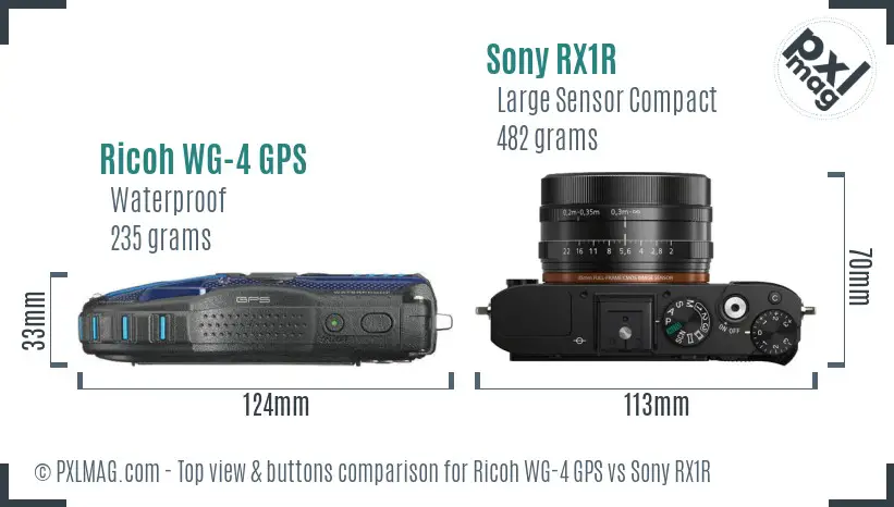Ricoh WG-4 GPS vs Sony RX1R top view buttons comparison
