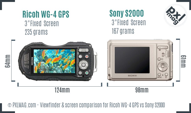 Ricoh WG-4 GPS vs Sony S2000 Screen and Viewfinder comparison