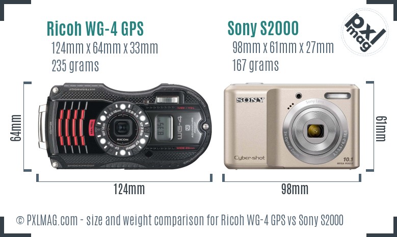 Ricoh WG-4 GPS vs Sony S2000 size comparison