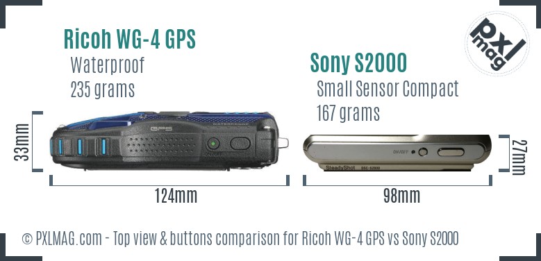 Ricoh WG-4 GPS vs Sony S2000 top view buttons comparison