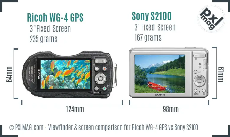 Ricoh WG-4 GPS vs Sony S2100 Screen and Viewfinder comparison
