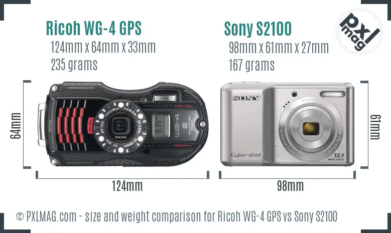 Ricoh WG-4 GPS vs Sony S2100 size comparison