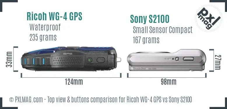 Ricoh WG-4 GPS vs Sony S2100 top view buttons comparison