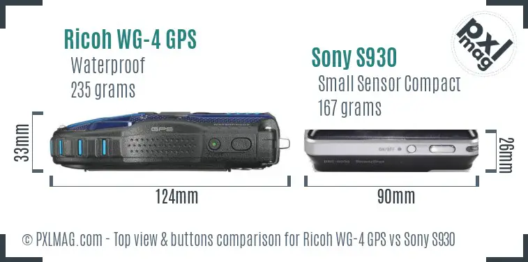 Ricoh WG-4 GPS vs Sony S930 top view buttons comparison
