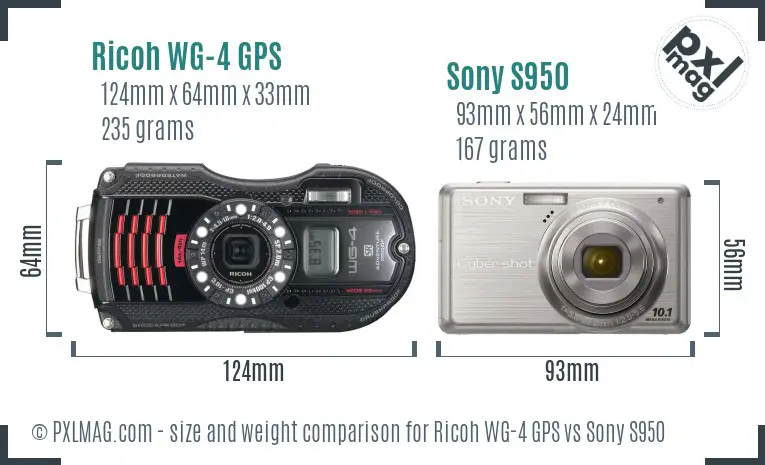 Ricoh WG-4 GPS vs Sony S950 size comparison