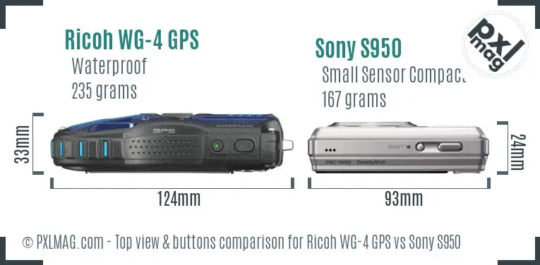 Ricoh WG-4 GPS vs Sony S950 top view buttons comparison
