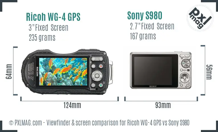 Ricoh WG-4 GPS vs Sony S980 Screen and Viewfinder comparison