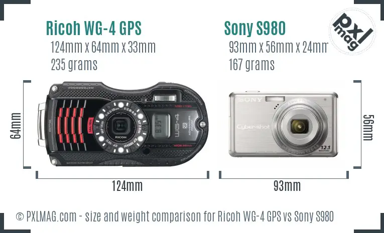 Ricoh WG-4 GPS vs Sony S980 size comparison