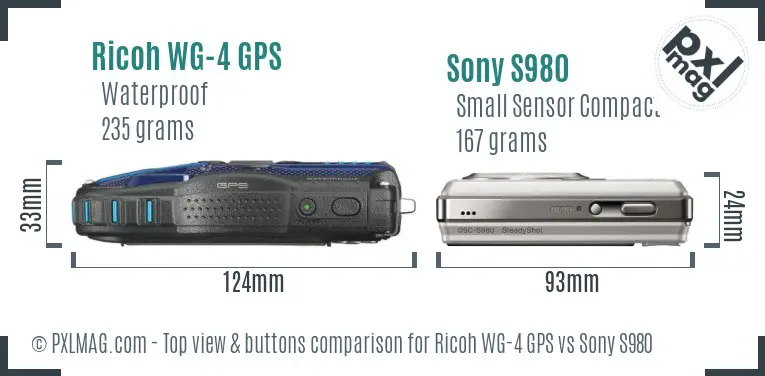 Ricoh WG-4 GPS vs Sony S980 top view buttons comparison