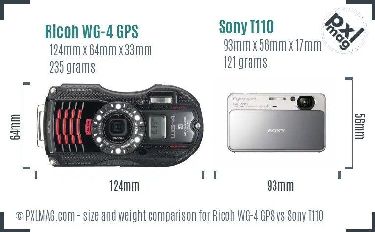 Ricoh WG-4 GPS vs Sony T110 size comparison