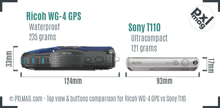 Ricoh WG-4 GPS vs Sony T110 top view buttons comparison