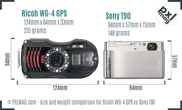 Ricoh WG-4 GPS vs Sony T90 size comparison