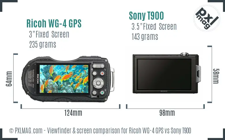 Ricoh WG-4 GPS vs Sony T900 Screen and Viewfinder comparison