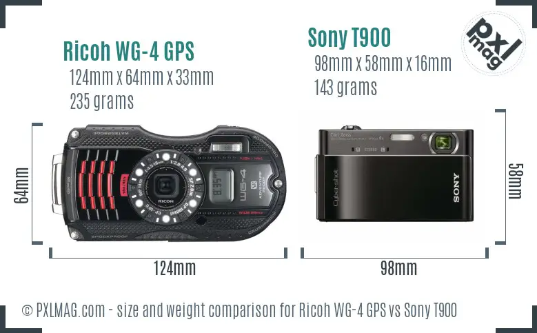 Ricoh WG-4 GPS vs Sony T900 size comparison
