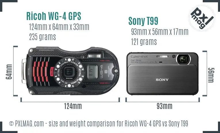 Ricoh WG-4 GPS vs Sony T99 size comparison