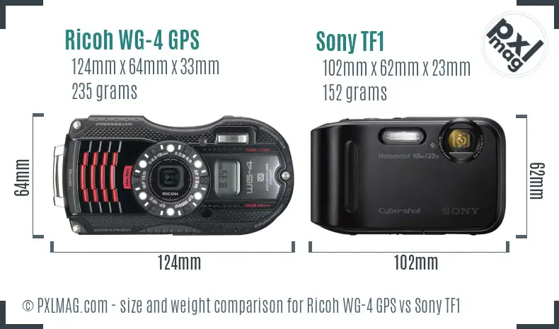 Ricoh WG-4 GPS vs Sony TF1 size comparison