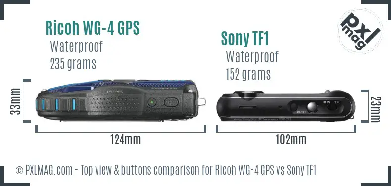 Ricoh WG-4 GPS vs Sony TF1 top view buttons comparison