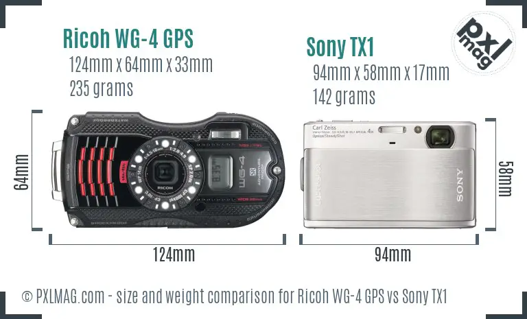 Ricoh WG-4 GPS vs Sony TX1 size comparison